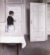 Vilhelm Hammershoi Interior with Woman Reading a Letter,Strandgade 30,1899 oil painting on canvas